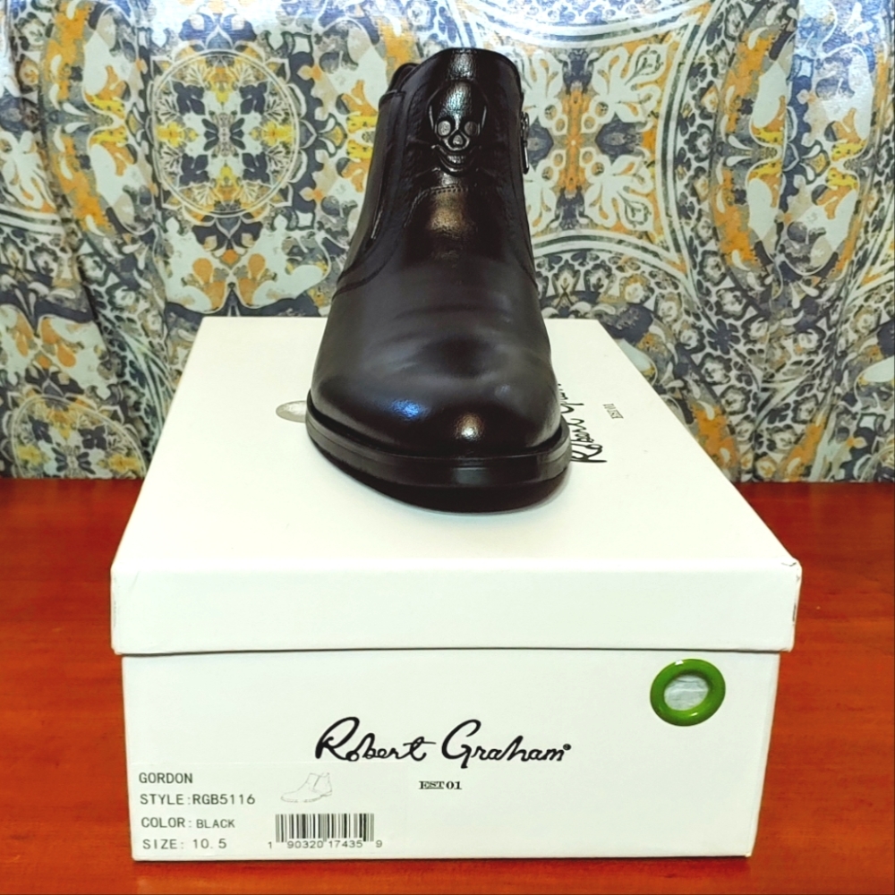 Gordon Skull Embossed Faux Fur Lined Boot ROBERT GRAHAM 10.5 Black